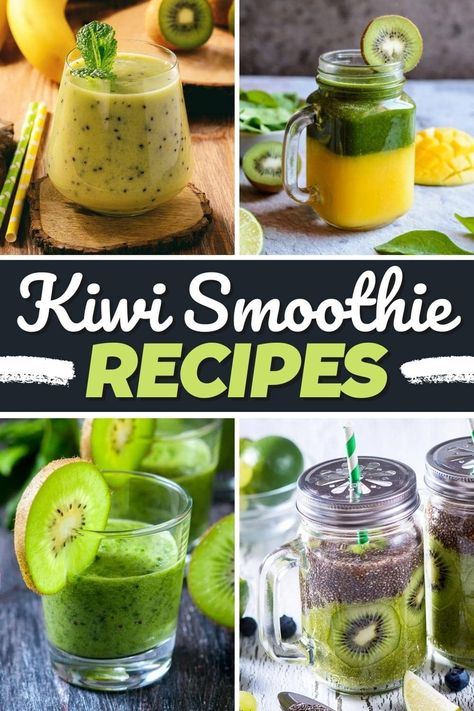 Full of vitamins, minerals, and antioxidants, these refreshing kiwi smoothie recipes will show you just how versatile this little green fruit can be. Green Grapes Smoothie, Kiwi Smoothie Recipes, Kiwi Banana Smoothie, Smoothie Combos, Smoothie Without Banana, Grape Smoothie, Kiwi Recipes, Super Green Smoothie, Recipes To Make At Home