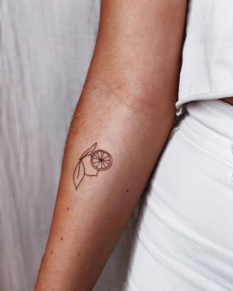 Lemon And Bee Tattoo, Lemon Tattoos Minimalist, Lemon Tattoo Sleeve, Lemon Half Tattoo, Minimal Lemon Tattoo, Cute Lemon Tattoo, Lemon Tattoo Ideas, Lemon And Lime Tattoo, Limoncello Tattoo