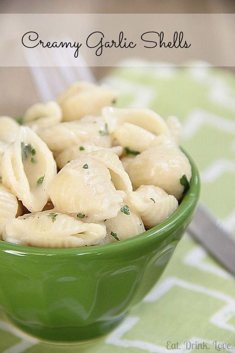 Creamy Garlic Shells, Garlic Shells, Creamy Garlic Pasta, Pasta Sides, Creamy Garlic, Milk Recipes, Fabulous Foods, Dinner Dishes, Delicious Healthy Recipes