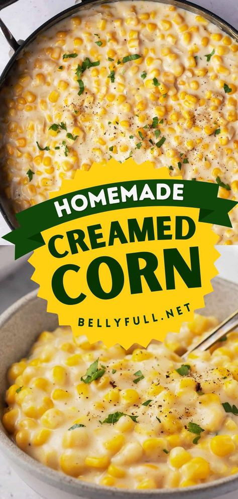 Creamed Corn, easter side dishes, easter dinner menu ideas Stovetop Corn, Easy Creamed Corn, Homemade Creamed Corn, Easter Side Dish, Homemade Cream Corn, Easter Dinner Menus, Corn Side Dish, Creamed Corn Recipes, Easter Side Dishes