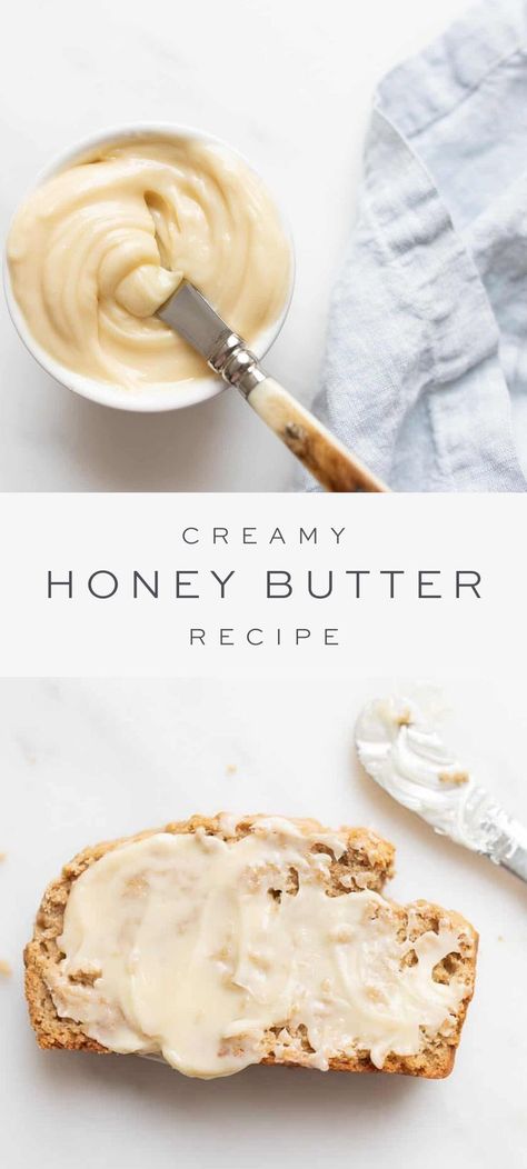 Cottagecore Baking, Honey Dessert, Cottagecore Recipes, Honey Butter Recipe, Creamy Honey, Cottagecore Food, Julie Blanner, Bread Sweet, Flavored Butter