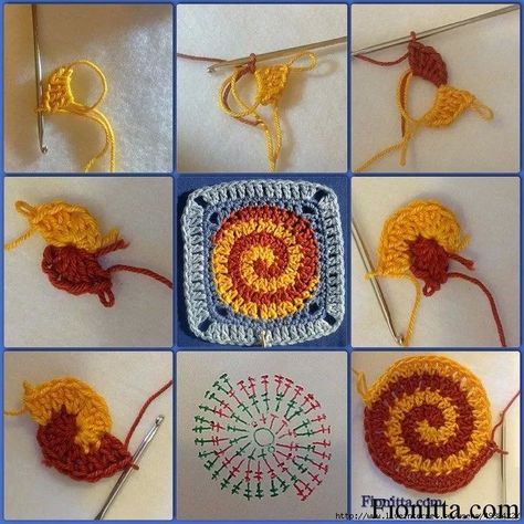 Twirl Spiral Crochet Pattern, Motifs Granny Square, Háčkované Lemy, Spiral Crochet, Crochet Stitches Guide, Crochet Mandala Pattern, Mode Crochet, Crochet Motif Patterns, Form Crochet