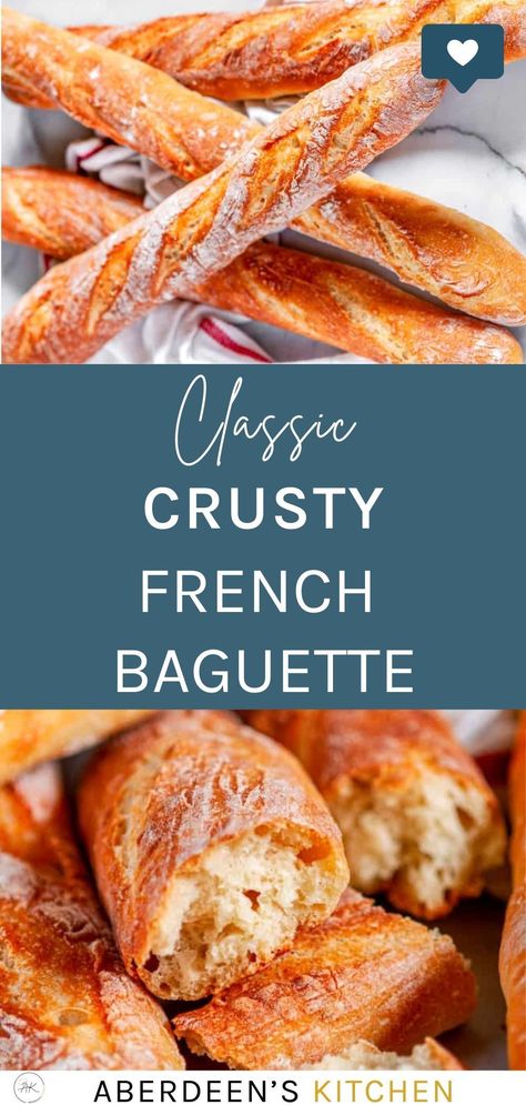 Did you know there are only 4 ingredients needed to make these Classic Crusty French Baguettes? Just 4! Baking flour, salt, yeast, and water. Try them today! Super easy French Baguette Recipe, Baguette Recipe, French Baguette, Yummy Pasta Recipes, Thanksgiving Dishes, Cocktail Recipes Easy, Sheet Pan Recipes, Ready Meal, Baking Flour