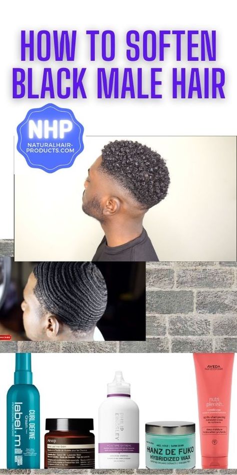 How to soften Black male hair quickly & easily. See how to take care of Black male hair, moisturizing and growth tips that men... Hair Growth Tips For Men, Mens Hair Long, Male Pattern Baldness Remedies, 4c Hair Care, Afro Hairstyles Men, Natural Hair Men, Mens Shampoo, Hair Curling Tips, Good Shampoo And Conditioner