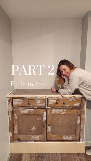 Tiffany | Doable DIY on Instagram: "Part 2 of turning this FREE buffet into a modern built-in bar. It's definitely at the "It's going to look worse before it looks better" stage, but trust me! It's going to be amazing. Check out part 1 to see how I got to this point and follow along for part 3 coming later this week! You can also follow along in stories for more details. Next up: sanding and painting #diy #diyhome #builtin #part2 #furnitureflip #furnituremakeover #diybuiltin #builtinhack #w Diy Buffet Cabinet, Diy Buffet, Bar Nook, Tall Sideboard, Vintage Cupboard, Cabinet Plans, Built In Bar, Diy Bar, Buffet Cabinet