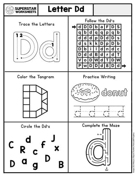 Letter D Worksheets - Superstar Worksheets Letter D Worksheets Kindergarten, Letter D Worksheets Preschool, D Worksheets Preschool, Letter D Activities For Preschool, Letter Printables Free, Letter D Tracing, D Worksheet, Letter Formation Worksheets, Junior English