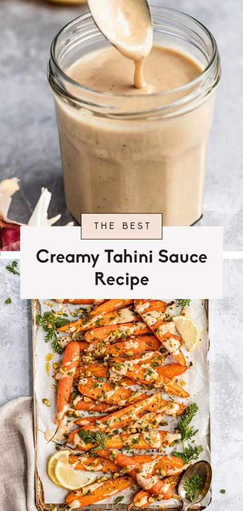 Tahini Sauce Recipe, Homemade Tahini, Pudding Chia, Tahini Recipe, Yummy Sweet Potatoes, Ambitious Kitchen, Vegan Sauces, Tahini Dressing, Tahini Sauce