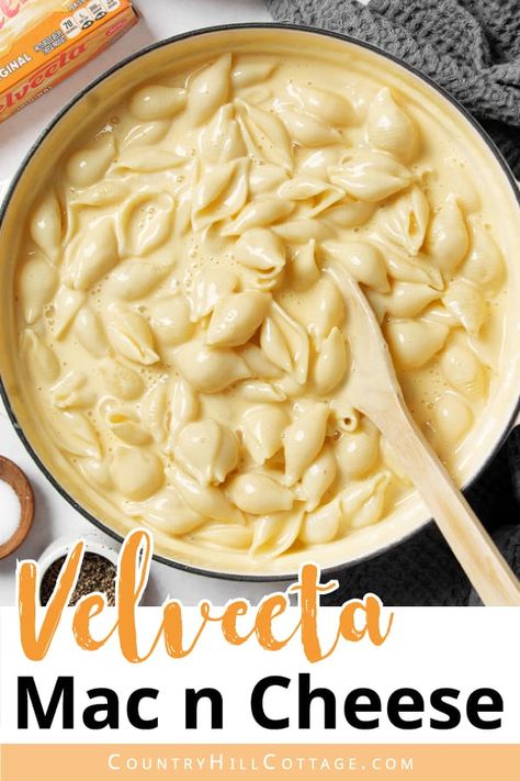 Velveeta mac and cheese with a delicious cheese sauce and crunchy cracker topping takes comfort food to the next level! Homemade Velveeta shells are easy to prepare and make the perfect side dish for the holidays, or anytime you crave a flavorful, cheesy meal. With just 8 pantry staples, it's an easy, creamy pasta recipe, perfect for Thanksgiving, Christmas, potlucks, and BBQs. And since it's so quick and simple, you can prepare it even as an effortless midweek dinner. | CountryHillCottage.com Homemade Mac And Cheese Recipe Stovetop Velveeta, Velveeta Shells And Cheese Recipes, Homemade Shells And Cheese, Mac And Cheese Recipe Velveeta, Mac Abd Cheese, Mac And Cheese With Velveeta, Mac N Cheese Velveeta, Homemade Mac And Cheese Recipe Easy, Cheeseburger Mac And Cheese