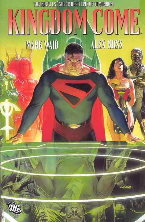 Kingdom Come  ($12.09) http://www.amazon.com/exec/obidos/ASIN/B0064W64XU/hpb2-20/ASIN/B0064W64XU The art is amazing as is the extremely well written character driven story. - This book is a must read for any comic collector and fan of DC, or comic art in general. - An epic story and beautiful art work by Alex Ross. Justice Society, Mike Deodato, Grant Morrison, Justice Society Of America, Superman Art, Superman Comic, Univers Dc, Alex Ross, Arte Dc Comics