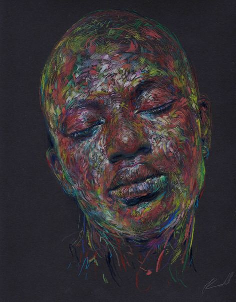 Swirling Patches of Multi-Hued Colored Pencil Compose Portraits by Linsey Levendall | Colossal Linsey Levendall, Creative Portraiture, Ap Drawing, Color Theory Art, Colored Pencil Portrait, Abstract Portrait Painting, Scribble Art, Colossal Art, Colorful Portrait