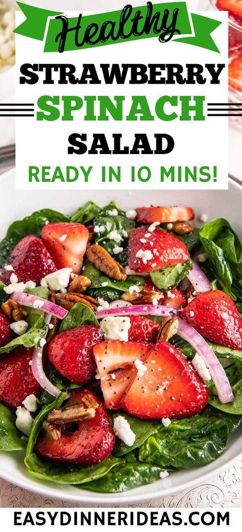 Strawberry Salad Recipe, Strawberry Feta, Strawberry Spinach Salad, Homemade Balsamic Vinaigrette, Spinach Salad Recipes, Strawberry Spinach, Fresh Salad Recipes, Spinach Strawberry Salad, Oh My Goddess