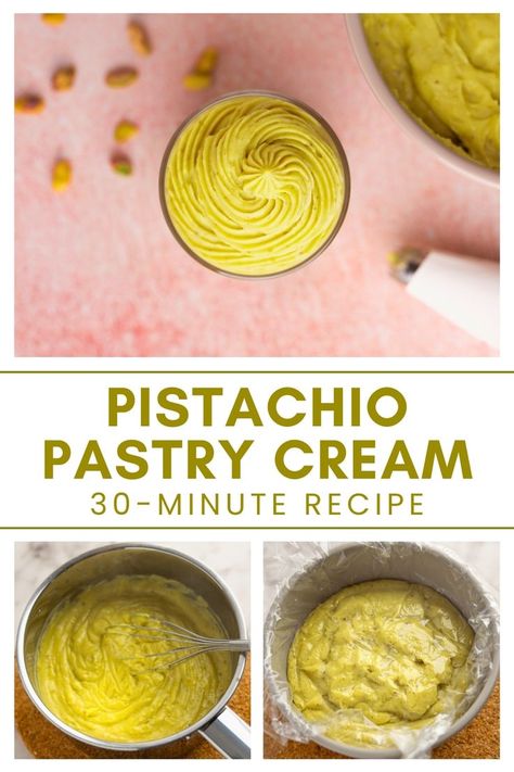 Indulge in the delightful flavor of homemade pistachio pastry cream! This easy-to-make cream is perfect for filling pastries, layering in cakes, or piping into sweet rolls. With the rich taste of pistachio paste and a hint of white chocolate, this creamy filling will elevate your desserts to a whole new level. Try it today and treat yourself to a nutty, creamy experience! Pistachio Cake Filling, Pistachio Paste Recipe, Pistachio Pastry, Pistachio Paste, Easy Tiramisu Recipe, Pastry Cream Recipe, Pistachio Recipes, Cake Filling Recipes, Pistachio Butter