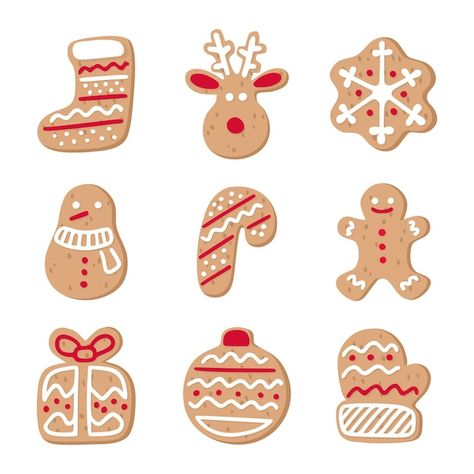 Gingerbread christmas cookies collection... | Premium Vector #Freepik #vector #winter #man #flat #holiday Gingerbread Cookie Illustration, Christmas Gingerbread Illustration, Christmas Cookie Illustration, Christmas Cookies Illustration, Gingerbread Man Illustration, Gingerbread House Illustration, Gingerbread Illustration, Gingerbread Christmas Cookies, Cookie Drawing