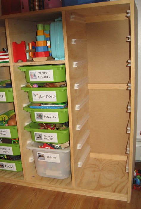 diy toy storage plywood box with slide out bins Trofast Toy Storage, Trofast Ikea, Cheap Yarn, Diy Toy Storage, Ikea Trofast, Toy Storage Solutions, Baby Toys Diy, Efficient Storage, Yarn Storage