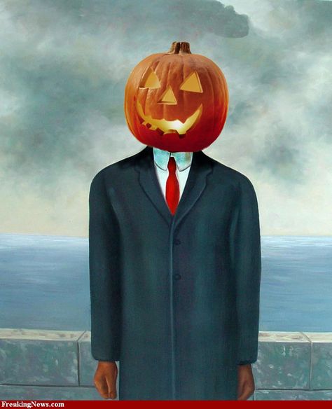 Pumpkin Head by Rene Magritte Son Of Man Painting, René François Ghislain Magritte, Rene Magritte Art, Magritte Paintings, Magritte Art, Son Of Man, René Magritte, Ecole Art, Art Parody