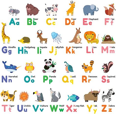 Amazon.com: DECOWALL DW-1614 Colourful Animal Alphabet ABC Kids Wall Decals Wall Stickers Peel and Stick Removable Wall Stickers for Kids Nursery Bedroom Living Room: Kitchen & Dining Kids Wall Stickers, Activity Books For Toddlers, Wall Stickers For Kids, Abc Kids, Alphabet Wall, Stickers For Kids, Teaching The Alphabet, Abc For Kids, Removable Wall Stickers