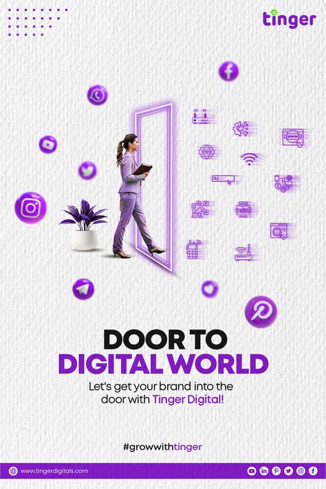 DOOR TO DIGITAL WORLD Let's get your brand into the  door with Tinger Digital!  #socialmedia #marketing #socialmediamarketing #digitalmarketing #instagram #branding #business #marketingdigital #seo #design Tinger Digital Marketing Posts, Seo Logo Design, Creative Digital Marketing Poster, B2b Marketing Design, Tinger Digital, B2b Ads, B2b Advertising, Seo Design, Digital Advertising Design