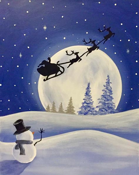 Holiday Painting Ideas Easy, Christmas Scenery Paintings, Holiday Painting Ideas, Beautiful Pencil Drawings, Painting Ideas Easy, Butterfly Stencil, Christmas Canvas Art, Merry Christmas Pictures, Christmas Artwork