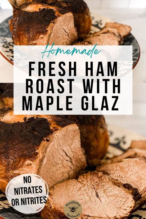 This fresh ham roast with maple glaze is my favorite way to cook uncured ham. It’s so easy and turns out so good!  Not only is it a delicious meal that everyone enjoys, it is so simple and easy to make. A ham roast is perfect to throw in a roasting pan and let the ham cook all day until dinnertime. All you need to do is throw the ingredients in the pan and let it roast until an hour beforehand when you add a delicious maple glaze. Your family will be sure to love it! Fresh Ham Roast, Fresh Ham Recipe, Gaps Diet Food List, Thanksgiving Roast, Maple Ham, Ham Roast, Ham Dishes, Fresh Ham, Thanksgiving Dish