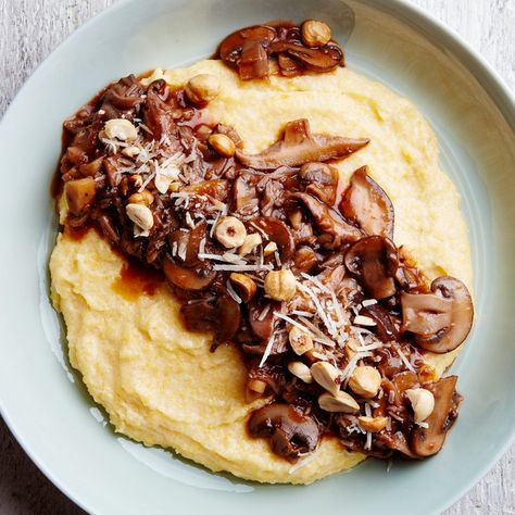 Wild Mushroom and Parsnip Ragout with Cheesy Polenta Dinner Party Mains, Mushroom Polenta, How To Cook Polenta, Mushroom Appetizers, Polenta Recipes, Vegetarian Main Dishes, Vegetarian Entrees, Wild Mushroom, Main Course Recipes