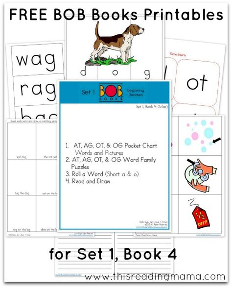 FREE Set 1 BOB Books Printables - This Reading Mama James Hollis, Bob Books Set 1, Word Family Sort, Prek Activities, Book Printables, Bob Books, O Words, Family Puzzles, English Phonics