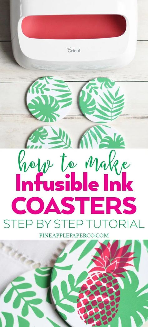 Make AMAZING Durable and Vivid DIY Projects with Professional Results with Cricut Infusible Ink! Learn How to Make Cricut Infusible Ink Coasters with Cricut Maker, Cricut EasyPress 2, and Cricut Infusible Ink Transfer Sheets by Pineapple Paper Co. #ad #cricut #cricutmade #madewithmichaels #cricutcreated #infusibleink #diycoasters #sublimation Coasters Cricut, Coasters With Cricut, Paper Projects Diy, Infusible Ink Transfer Sheets, How To Use Cricut, Cricut Explore Projects, Invisible Ink, Transfer Sheets, Maker Project