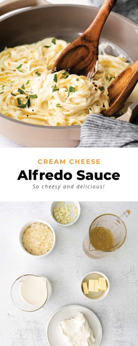 Our Alfredo Sauce with Cream Cheese is made oh so creamy and flavorful with 6 easy ingredients. Pair with your favorite pasta, and enjoy! Alfredo Sauce With Cream Cheese, Cream Cheese Alfredo, Sauce With Cream Cheese, Alfredo Sauce Easy, Seafood Alfredo, Cheesy Pasta Recipes, Crusted Chicken Breast, Make Alfredo Sauce, Alfredo Sauce Recipe Homemade