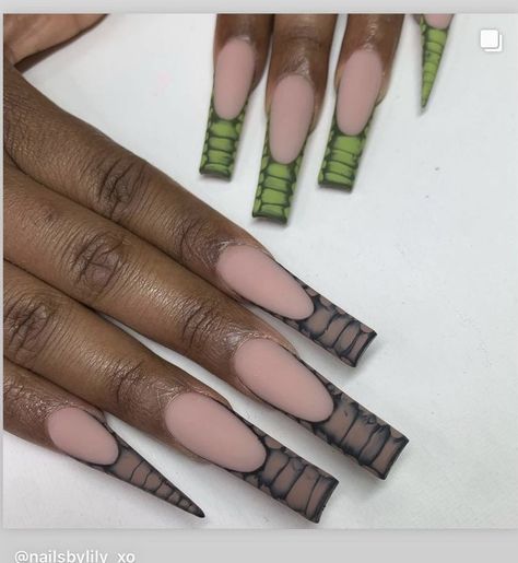 Matte Croc Nails, Chrome Croc Nails, Matte Crocodile Nails, Alligator Nails French Tip, Xl Acrylic Nail Designs, Alligator Nails Designs, Green Crocodile Nails, Croc Print Acrylic Nails, Alligator Print Nails