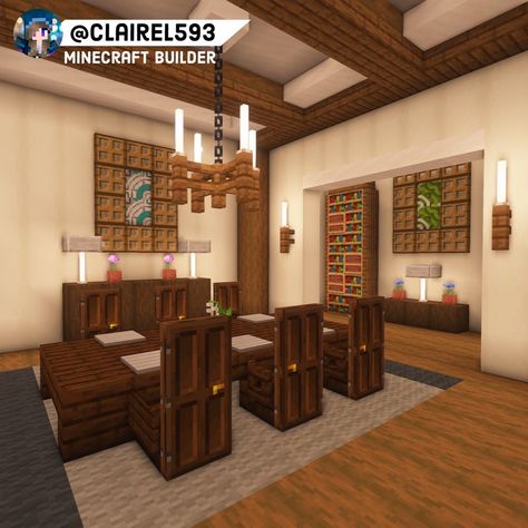 Ways To Decorate Minecraft House, Minecraft Meeting Room Ideas, Minecraft Dinner Table Ideas, Minecraft Dinning Room Design, Minecraft School Interior, Dining Table Minecraft, Minecraft Dining Room Ideas, Minecraft Inside Houses Ideas, Minecraft Dining Table