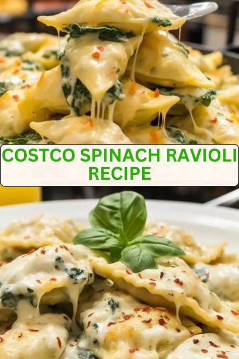 Spinach Mozzarella Ravioli Costco, Costco Spinach Ravioli Recipes, Costco Ravioli Recipe, Costco Ravioli, Spinach Ravioli Recipe, Spinach And Cheese Ravioli, Costco Rotisserie Chicken, How To Make Spinach, Spinach Ravioli