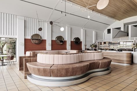 Gallery of Chandon Australia / Foolscap Studio - 39 Curved Banquette, Section Detail, Lake House Interior, Design Café, Kiosk Design, Modern Restaurant, Bar Design Restaurant, Interior Modern, Curve Design