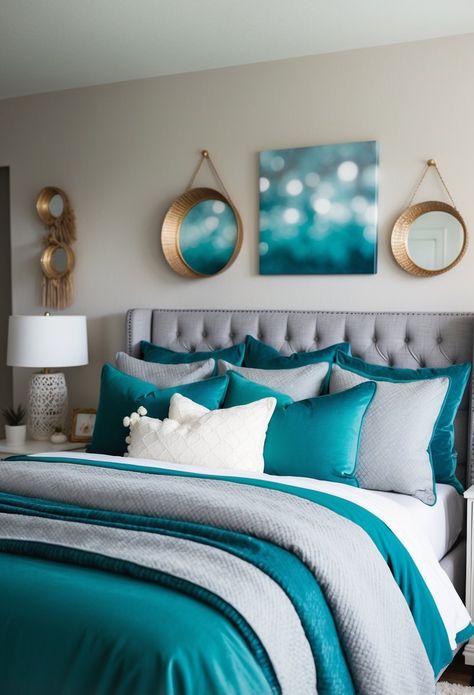 29 Grey And Teal Bedroom Ideas For A Stylish Retreat Turquoise And Grey Bedroom, Grey And Turquoise Bedroom, Teal And Gold Bedroom Ideas, Teal And Brown Bedroom, Grey And Teal Bedroom Ideas, Turquoise Bedroom Ideas For Adults, Teal Accent Wall Bedroom, Grey And Teal Bedding, Teal Bedroom Designs