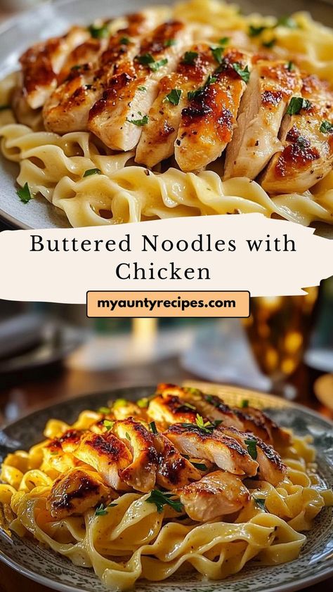 This easy recipe for Buttered Noodles with Chicken is a family-friendly classic! Rich with butter, garlic, and perfectly seasoned chicken, it’s a go-to dinner option that’s filling and flavorful. Buttery Noodles, Buttered Noodles Recipe, Garlic Butter Noodles, Garlic Noodles Recipe, Butter Noodles, Noodles With Chicken, Noodle Dinner, Chicken Noodle Recipes, Seasoned Chicken