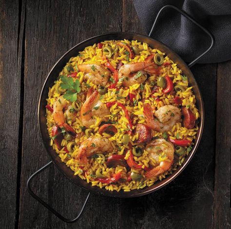 Spanish Picnic, Shrimp Paella Recipe, Paella Recipes, Food Top View, Goya Recipe, Shrimp Paella, Yellow Rice Recipes, Seafood Mix, Seafood Paella