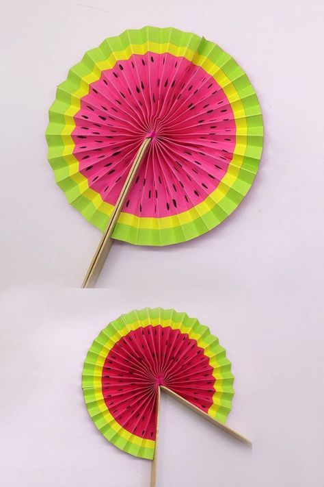 How To Make Cute Paper Pop up Fans, DIY Watermelon Hand Fan - It is easy to make watermelon and fan with color paper - DIY Folding paper fan, best kids Craft ideas, DIY Arts and Crafts. #Watermelon #Fan #HandFan Watermelon Fan, Watermelon Crafts, Paper Fan Decorations, Watermelon Art, Paper Pop, Folding Hand Fan, Paper Fan, Fan Decoration, Kids Craft Ideas