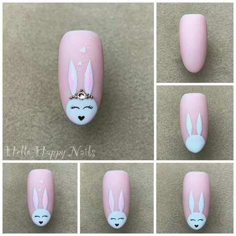 Easter Nail Art Tutorial, Pop Nail Art, Rabbit Nails, Easter Spring Nails, Easter Nail Ideas, Cartoon Nail Designs, Nail Tech School, Nails Step By Step, Nye Nails