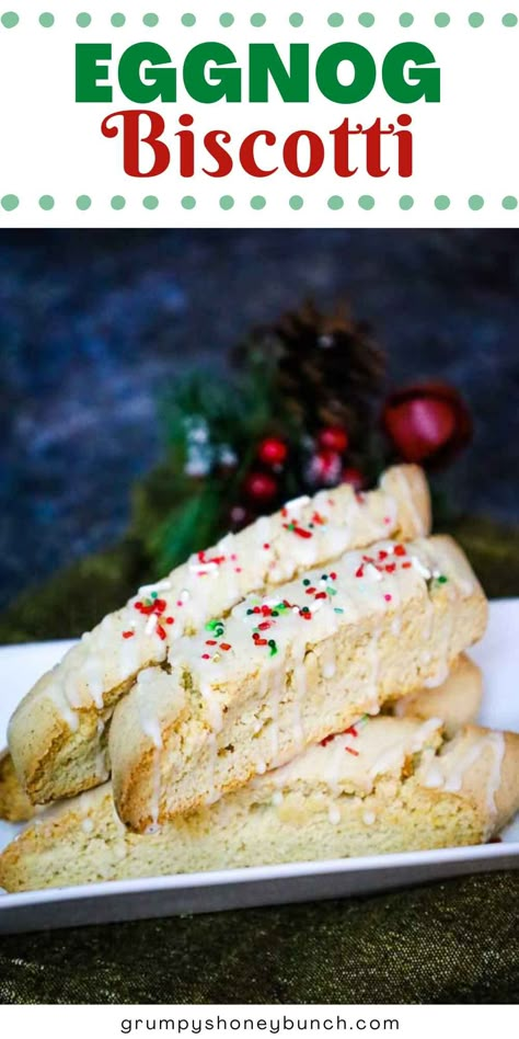 Cozy up with the holiday vibes with this eggnog biscotti. It’s crunchy, full of festive flavor, and perfect for dunking in your favorite hot drink. A delicious Christmas Cookie for eggnog lovers! Egg Nog Biscotti, Egg Nog Baking Recipes, Leftover Eggnog Recipes, Eggnog Biscuits, Eggnog Cookies Recipe, Eggnog Recipes Baking, Eggnog Biscotti Recipe, Eggnog Biscotti, Eggnog Macarons