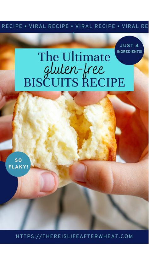 You'll DIE over these gluten-free biscuits! Just 4 ingredients, they're the fluffiest, flakiest biscuits you'll ever eat.  Dairy free options that taste just as delightful for my dairy free friends!  Don't miss this viral recipe! Life After Wheat Gluten Free Biscuits, Gluten Free Sour Cream Biscuits, Gf Biscuits Easy, Gluten And Dairy Free Biscuits, Gluten Free Dairy Free Biscuits, Gluten Free Biscuits Easy, Flakiest Biscuits, Easy Gluten Free Biscuits, Gluten Free Biscuit Recipe