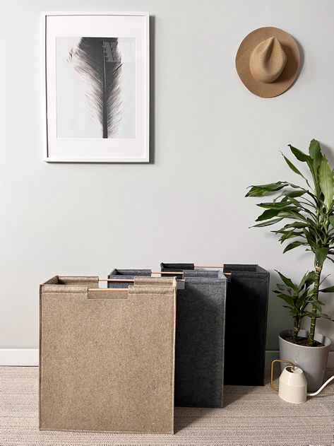 Felt cube organizer bin laundry. Light gray recycled felt storage baskets. Perfect laundry hamper for easily separate light and dark, colorful clothes, home and work clothes and undergarments. Slim baskets for saving space in small spaces. Recycled light gray felt. Wooden handles. **** MORE STORAGE BASKETS HERE: https://www.etsy.com/shop/byLINENLINE ***** Laundry Basket Uk, Narrow Laundry, Narrow Storage, Felt Basket, Shelf Bins, Laundry Bin, Storage Kids Room, Cube Shelves, Laundry Baskets