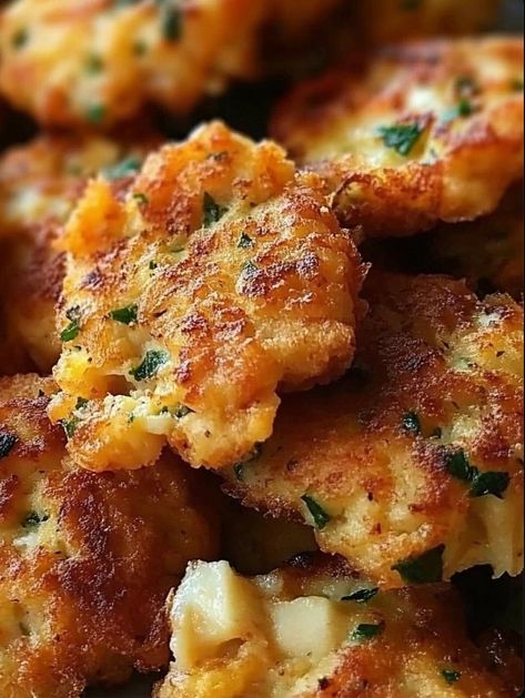 best cheesy chicken fritters Chicken Cheese Fritters, Crispy Style Chicken Fritters, Canned Chicken Fritters Recipe, Chicken Christopher Recipe, Crispy Chicken Fritters, Cheesy Chicken Fritters Recipe, Dinner Party Appetizer, Chicken Appetizers Easy, Shrimp Pasta Recipes Creamy