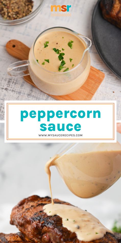 Creamy Peppercorn Sauce Easy Everyday Lunches, Brandy Peppercorn Sauce, Peppercorn Sauce For Chicken, Parmesan Peppercorn Sauce, Pink Peppercorn Sauce, Texas Roadhouse Peppercorn Sauce, Steak Condiments, Peppercorn Sauce For Steak, Peppercorn Sauce Recipe