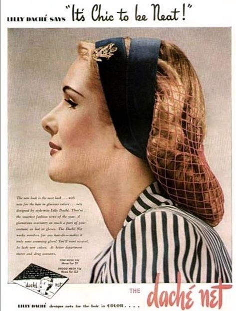 28 Pictures of Vintage Hair Snoods (that will make you want to wear a snood tomorrow) - Bobby Pin Blog / Vintage hair and makeup tips and tutorials Retro Updo, French Beauty Secrets, Hair Snood, 50s Hairstyles, 1940s Hairstyles, Makeup Hacks Tutorials, Hair And Makeup Tips, Hair Nets, Pin Curls