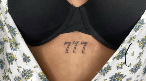 777 Tattoo, Number Tattoos, Wrist Tattoos For Guys, Cool Chest Tattoos, Red Ink Tattoos, Cute Small Tattoos, Sternum Tattoo, Classy Tattoos, Badass Tattoos