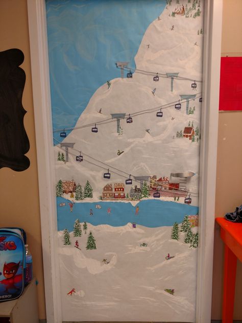 Winter Door Signs Classroom, Pre K Winter Door Ideas, Ski Lodge Classroom Door, Christmas Door Decor Classroom, Winter School Door Ideas, Winter Theme Doors For School, Winter Door Classroom, Winter Door Decorations Classroom Unique, Winter Door Decorating Contest