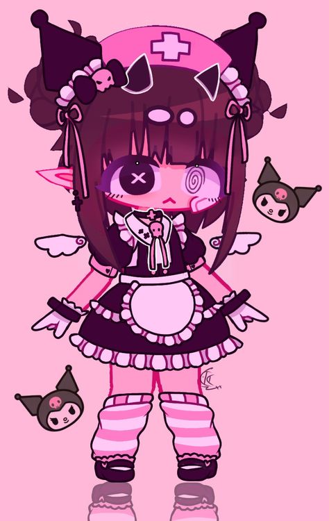 Kuromi As A Human, Sanrio Characters As Humans, Sanrio Gacha, Paige Core, Kidcore Art, Kawaii Kuromi, Gacha Art, Cats Black, Best Anime Drawings