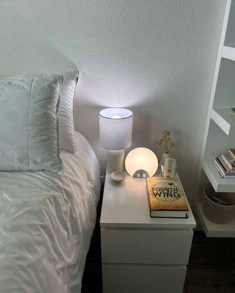 Dorm room with sunrise alarm clock lamp on bedside table Bedside Table Alarm Clock, Year Reset, Desk & Shelf Clock, Sunrise Alarm, Table Aesthetic, Table Alarm Clock, Light Alarm Clock, College Dorm Desk, Sunrise Alarm Clock