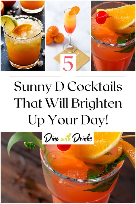 Collage of 4 sunny d cocktails. Sunny D Cocktails, Sunny D Recipes, Spring Drinks Alcohol, 21st Birthday Drinks, Easy Alcoholic Drinks, Alcoholic Punch, Sunny D, Birthday Drinks, Themed Drinks