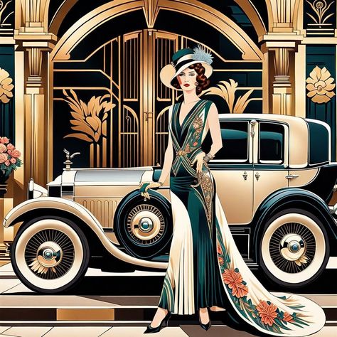 Art Deco Photography, Art Deco Posters Prints, Art Deco Facade, Art Deco Drawing, Art Deco Women, Art Deco Cards, Chinoiserie Art, Art Deco Artwork, Art Deco Wall Art