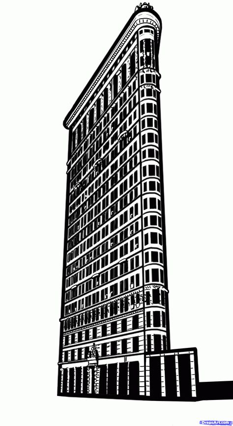 How To Draw the Flatiron Building, Step by Step, Famous Places ... New York Drawing, Three Point Perspective, New York Buildings, Canadian Grand Prix, Famous Monuments, One Point Perspective, Magic Places, Building Drawing, Flatiron Building