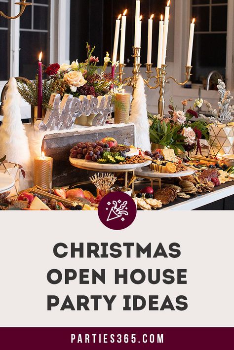 Buffet Layout Ideas, Open House Party Ideas, Christmas Open House Menu, Open House Party Food, Christmas Buffet Ideas Food, Holiday Party Buffet, Christmas Party At Home, Christmas Party Buffet, Warm Cozy Christmas